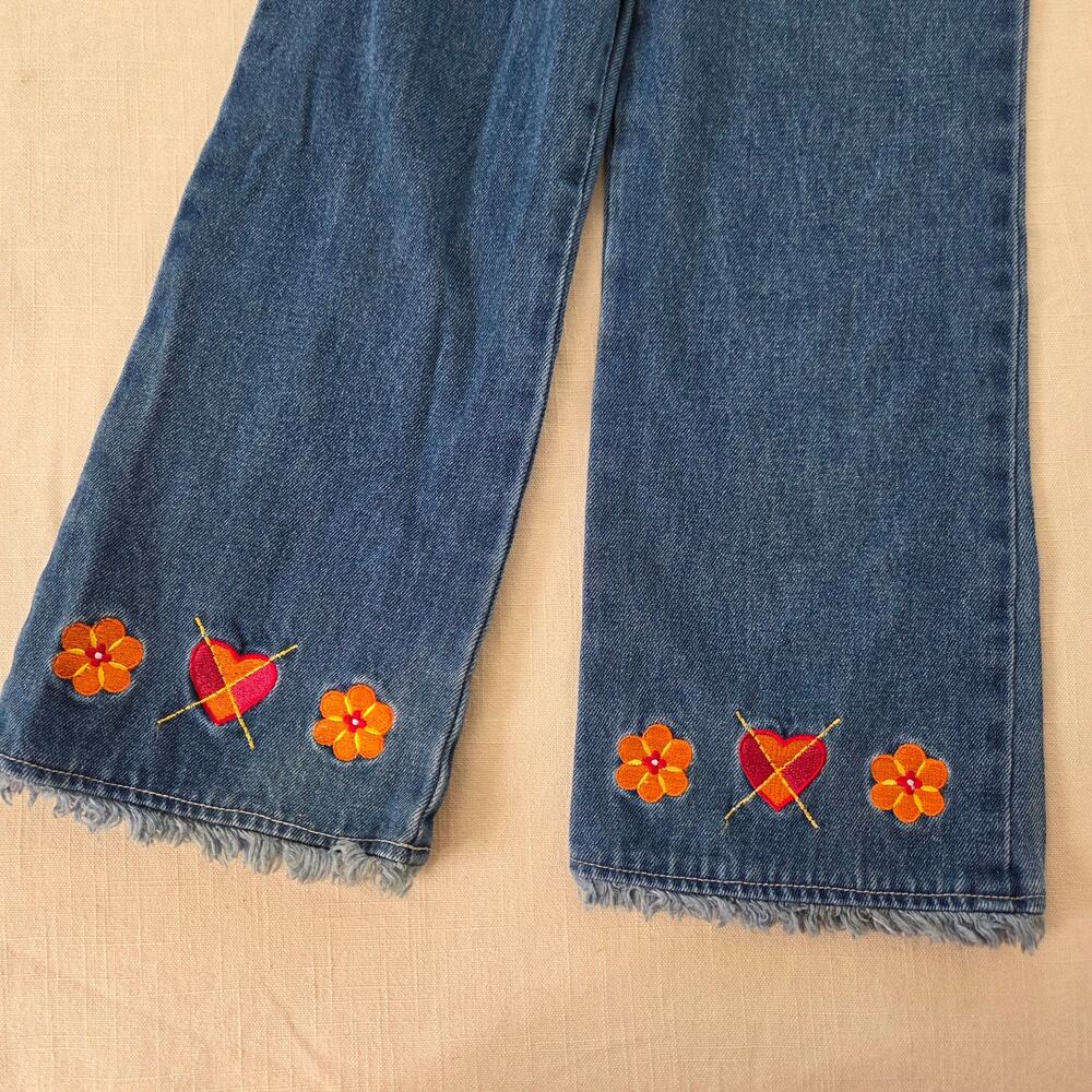 Vintage Hearts + Flowers Denim Overalls 5t - Picture 3 of 6